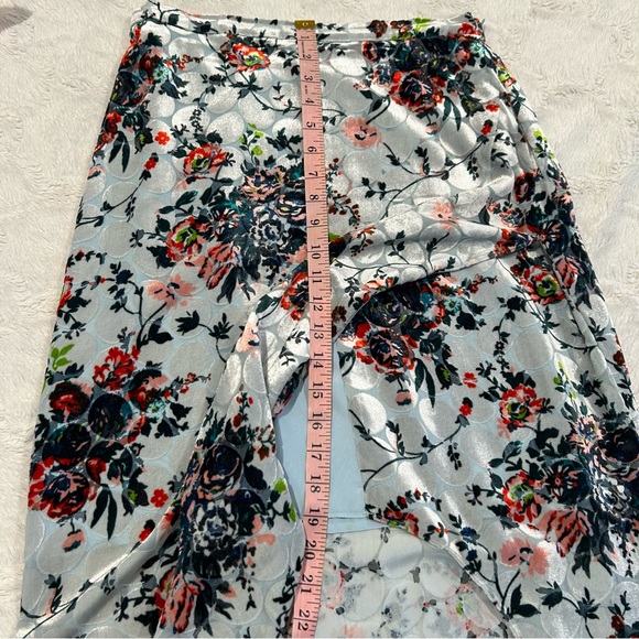 Maeve Anthropologie Evie Light Blue Floral Velvet-Dotted Long Skirt - Silk Blend - Picture 10 of 14